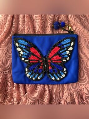 Kate Spade On Purpose Blue Beaded Butterfly Clutch
